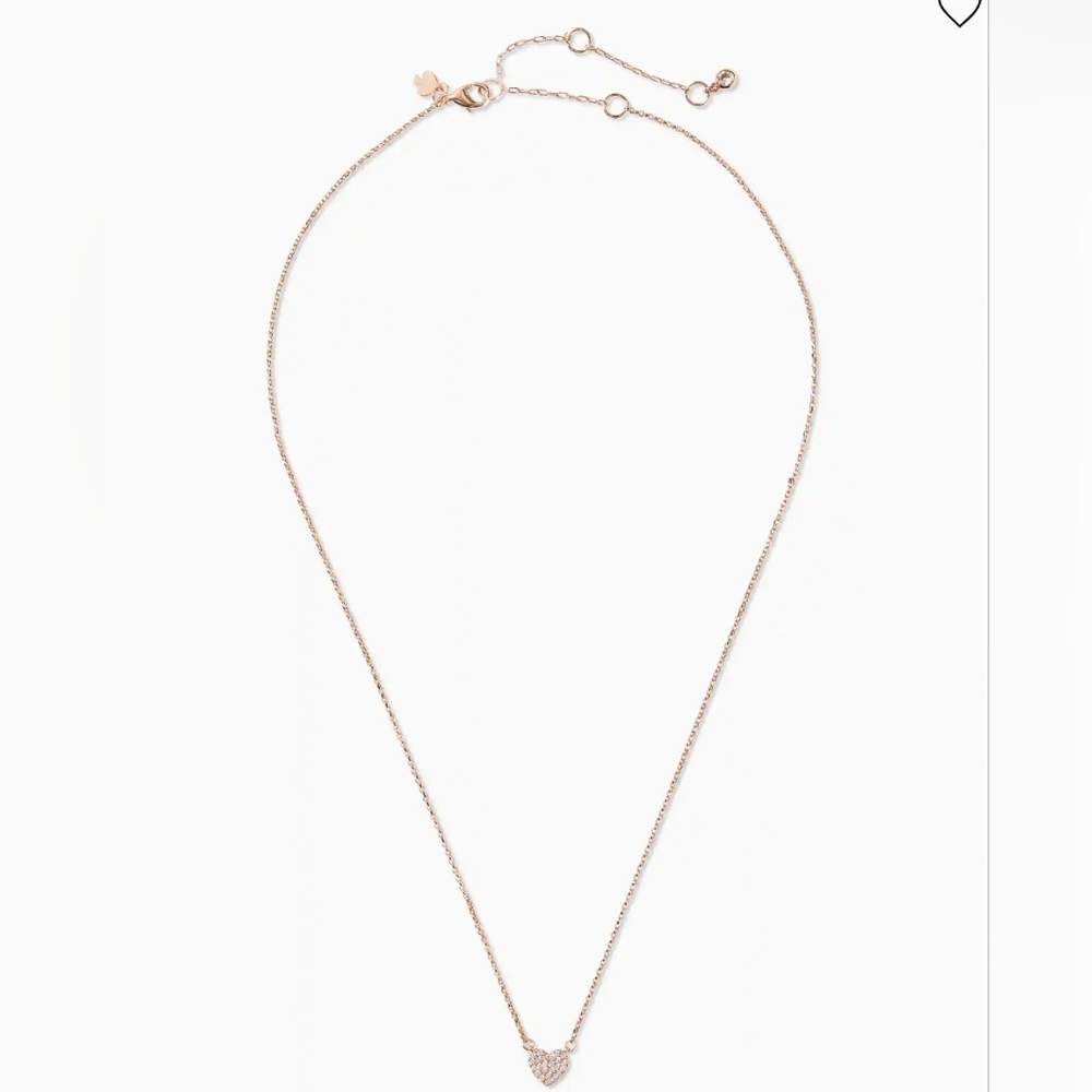 Kate Spade Yours Truly Pave Heart Mini Pendant Necklace Clear Rose Gold - Picture 3 of 16